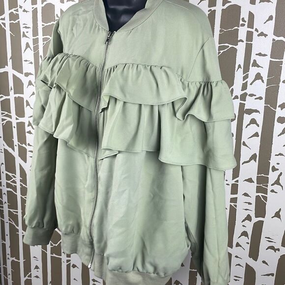 Lane Bryant Pistachio Green Ruffled Zip Up Bomber Windbreaker Jacket 18/20 - Picture 8 of 15